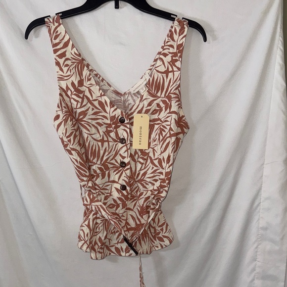 Monteau Tops - Monteau Los Angeles Belted Tank Top 30% Linen Size Medium
